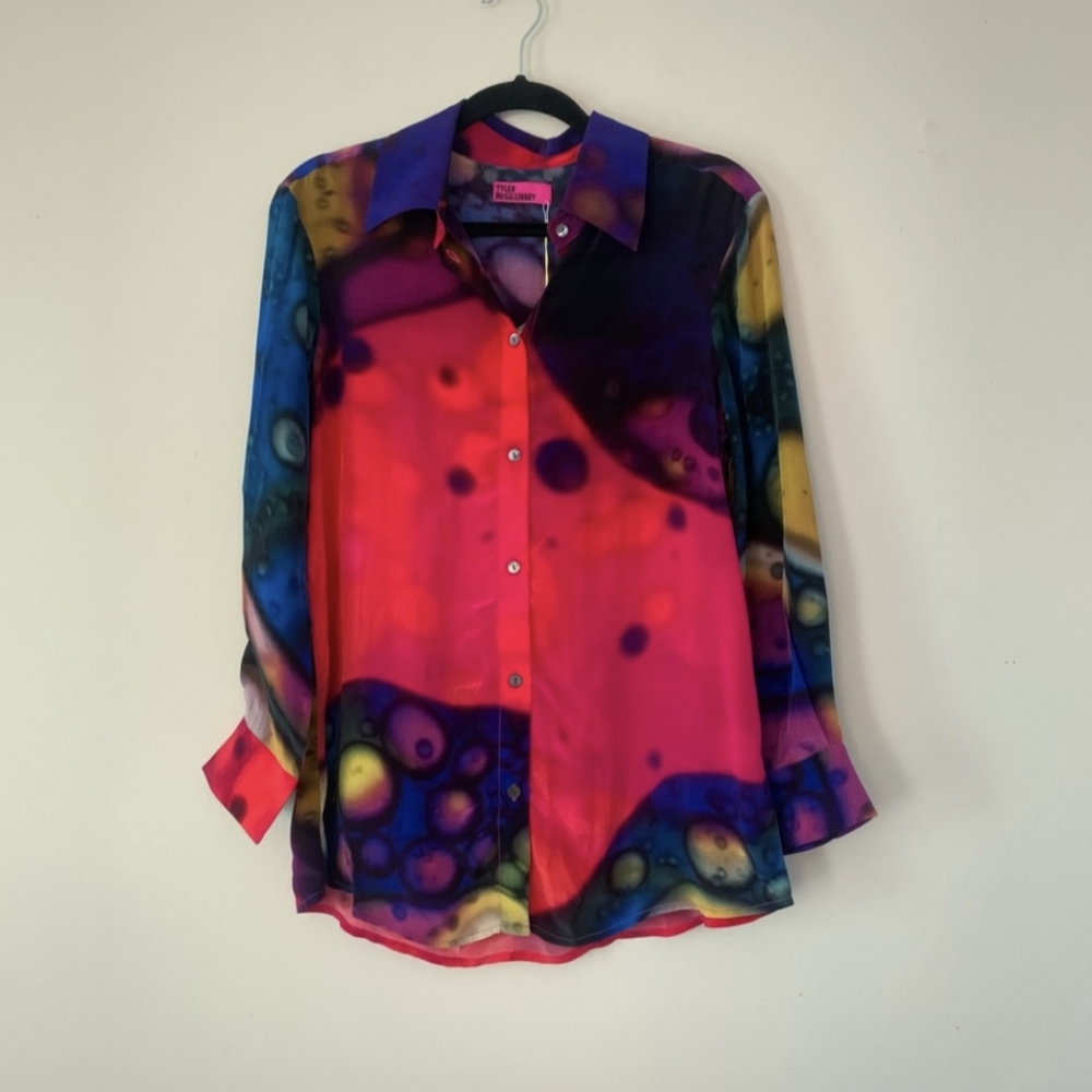 Tyler McGillivary Bubble Print Button Down Collared Top